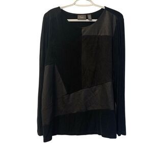 Chico's Women's‎ Black Patchwork Long Sleeve Blouse Size 3 Casual